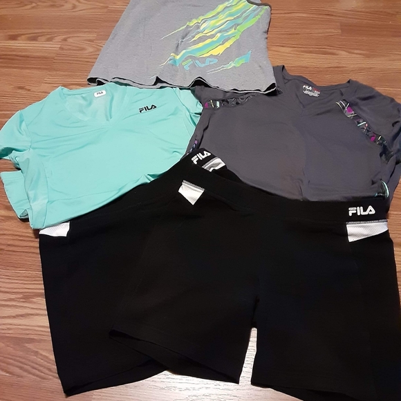 Lot of three fila tops and two fila shorts